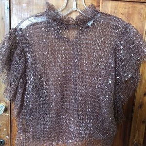 Zara Sequin Ruffle Top w/ Velvet Cami S